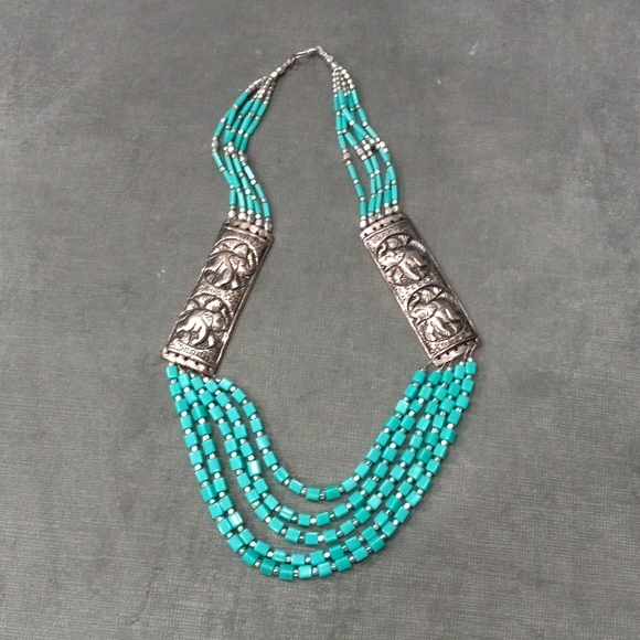 Handmade Tibetan Style Necklace  Women's Beaded Necklace Turquoise - Picture 2 of 12